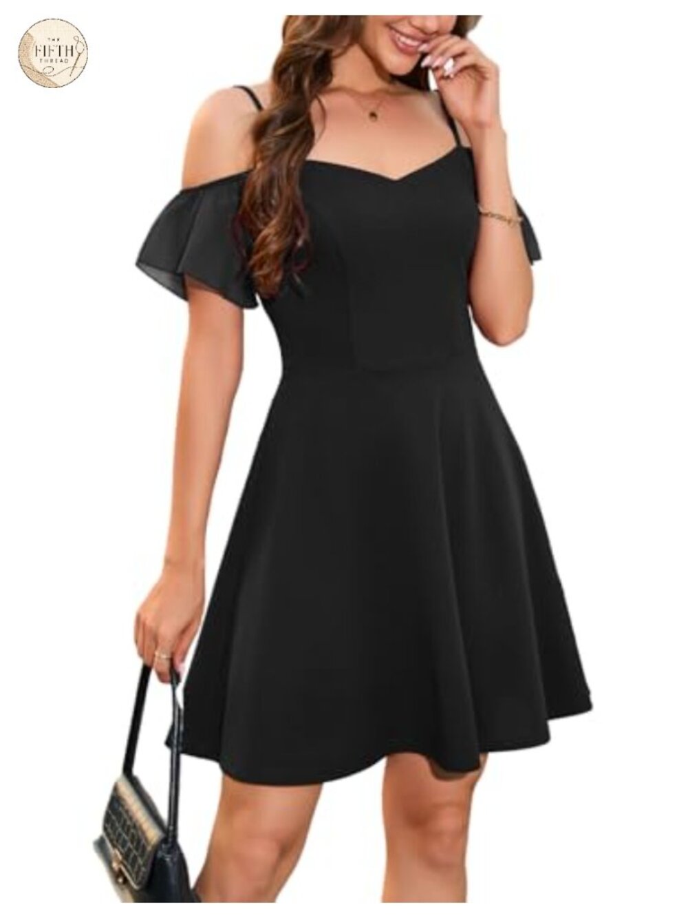 Off Shoulder Chiffon A-Line Cocktail Dress Flutter Sleeve